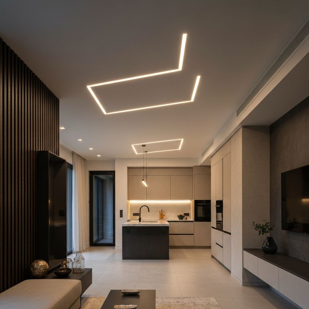 Recessed ceiling lights in modern living room
