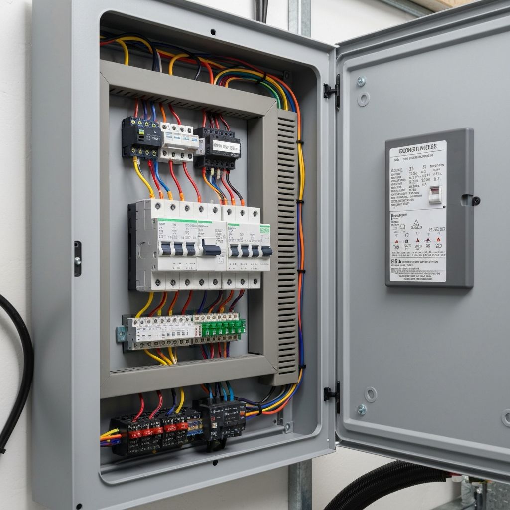 Residential electrical breaker panel with circuit breakers